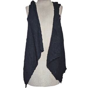 Black Sleeveless Hooded Cotton Blend Sweater Size Small